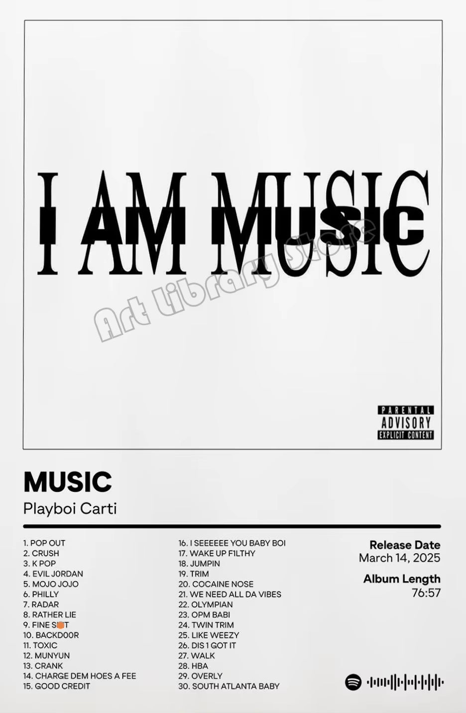 Playboi Carti 'I Am Music' Album Cover Poster Canvas