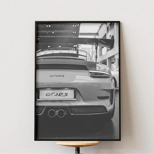 Porsche GT3 RS Black and White Poster